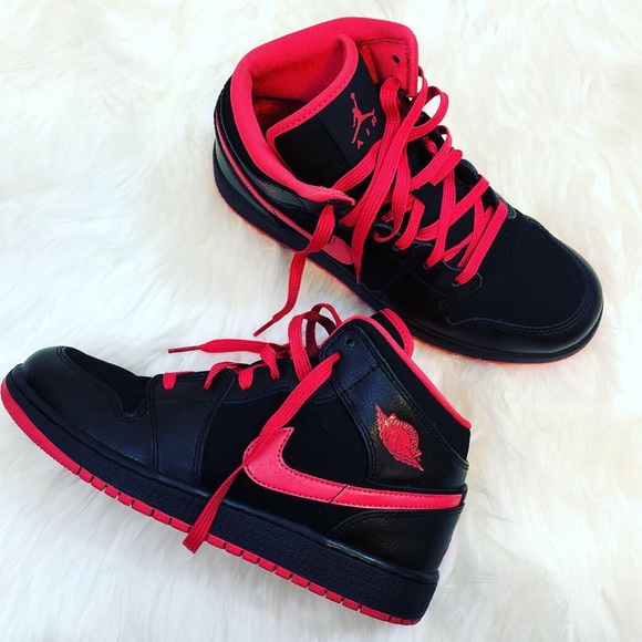 Nike Shoes - Nike Air Jordan 1 Mid Fusion Red and Black Youth 6